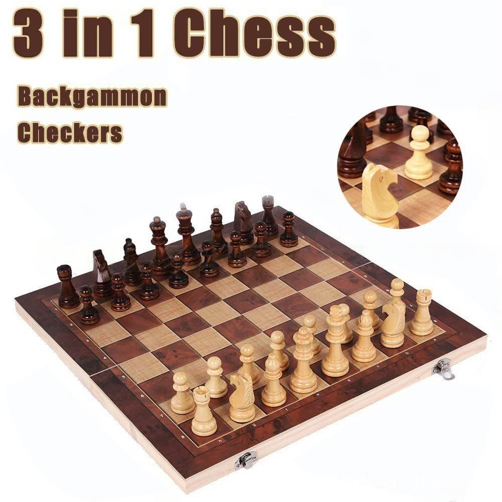 Board Game Yearbook - 3-in-1 Holz-Schach-Backgammon-Dame Reisespiel-Set Schachbrett Unterhaltung Weihnachtsgeschenk